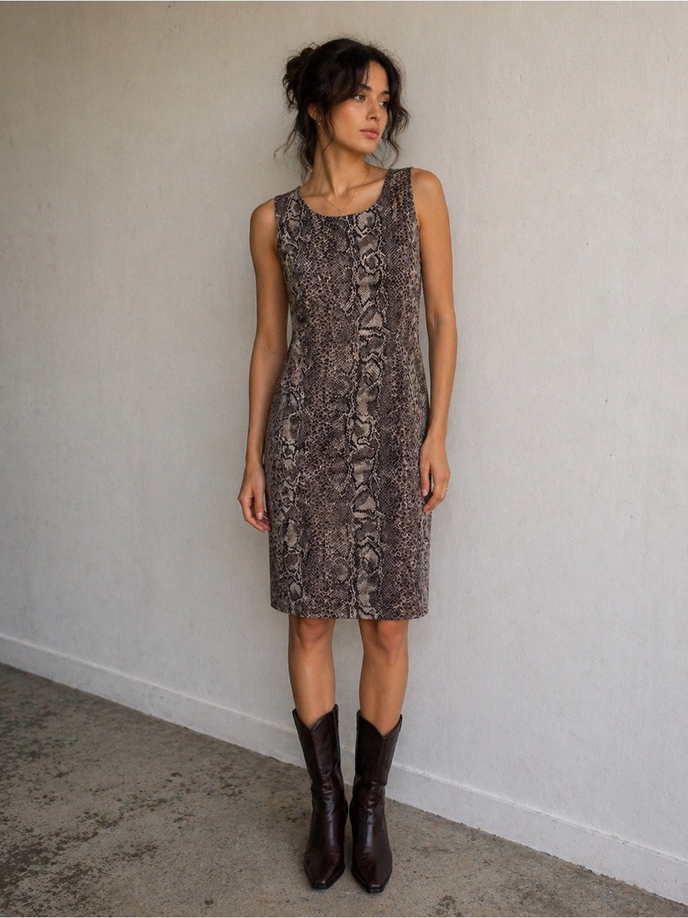 VTG Taïga Paris Snake Print Dress 8 Y2K 90s Minimalist Chic Midi Grunge Sleek